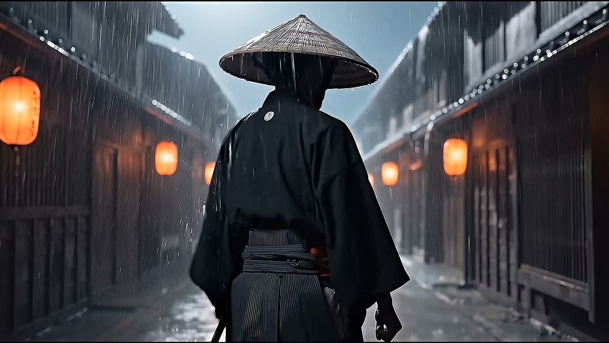 The samurai turning his back