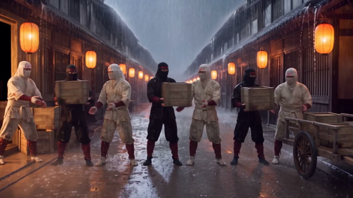 Crates appearing in a ninja's hands