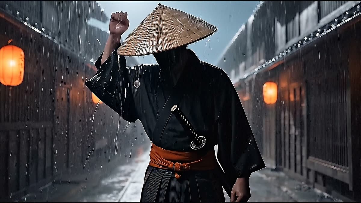 The samurai raising a fist
