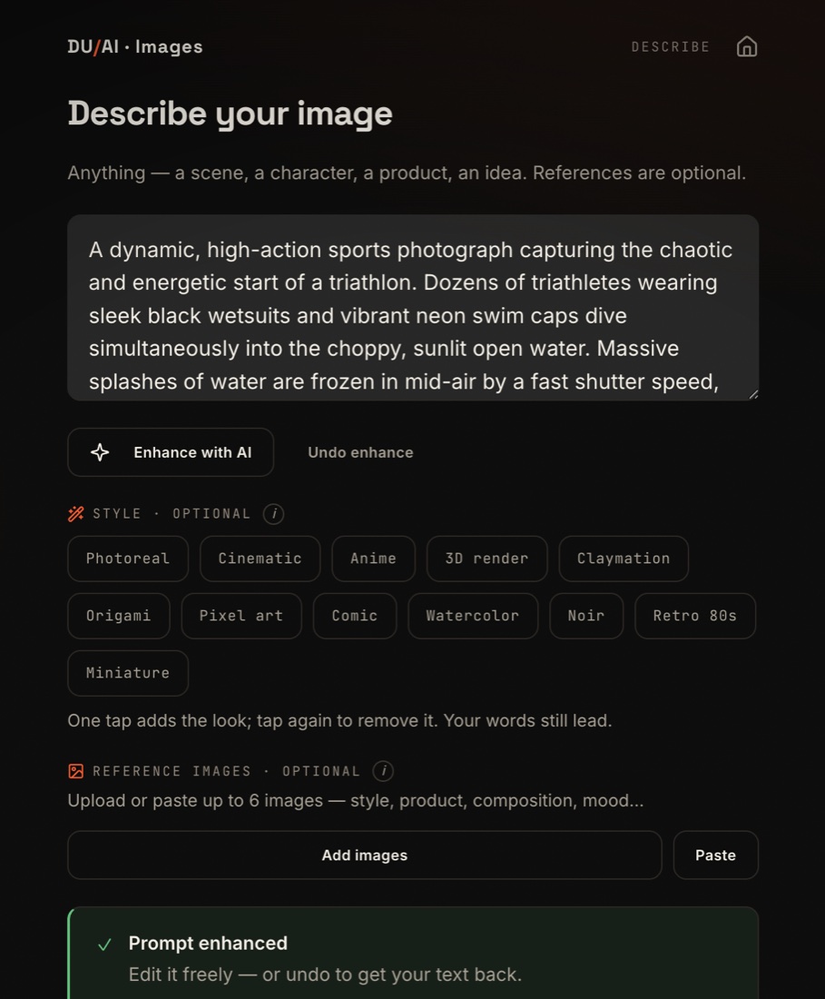 Images — a written description, a style tapped, and the fields that explain themselves
