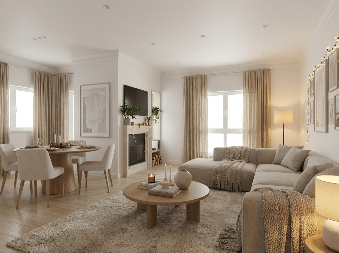 The same room, fully restyled and furnished
